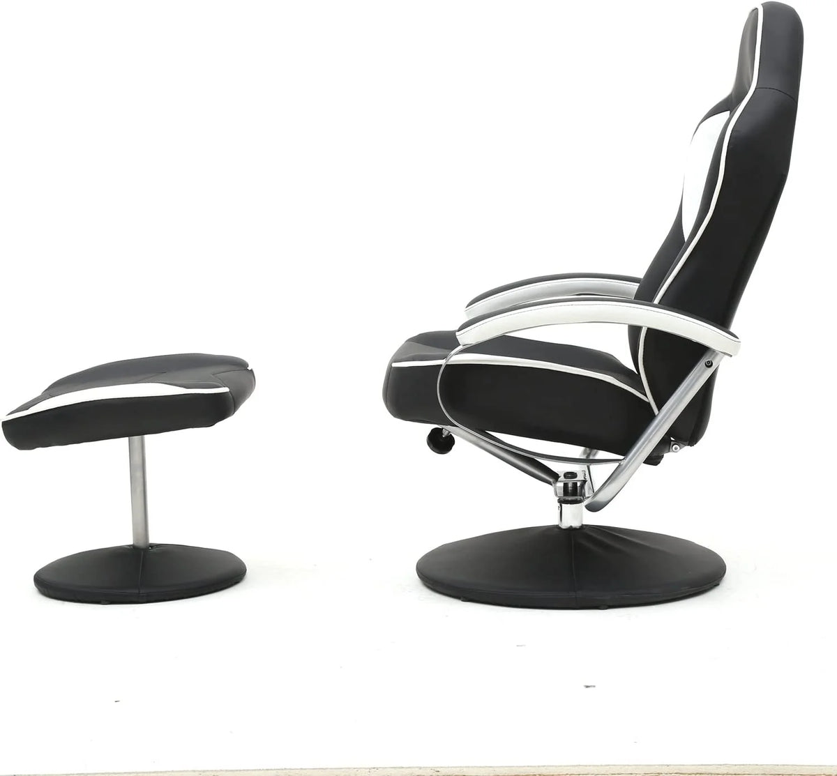 Black PU Racing Recliner Chair Set with Ottoman X554