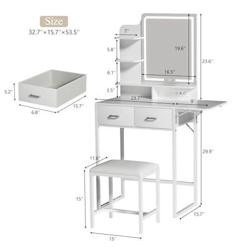 White Makeup Vanity Desk with Mirror and Lights J15089