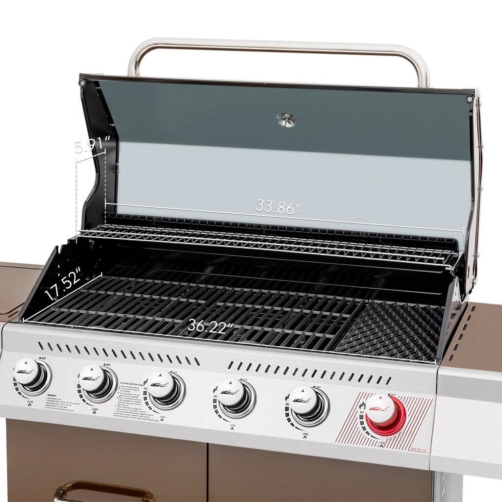 6-Burner Gas Grill with Sear Burner and Side Burner U7705