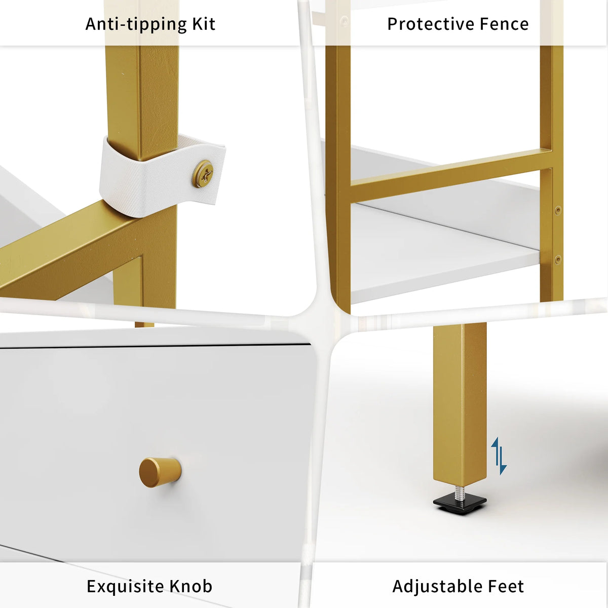 4 Tier Gold Bookcase with 3 Drawers Q28364