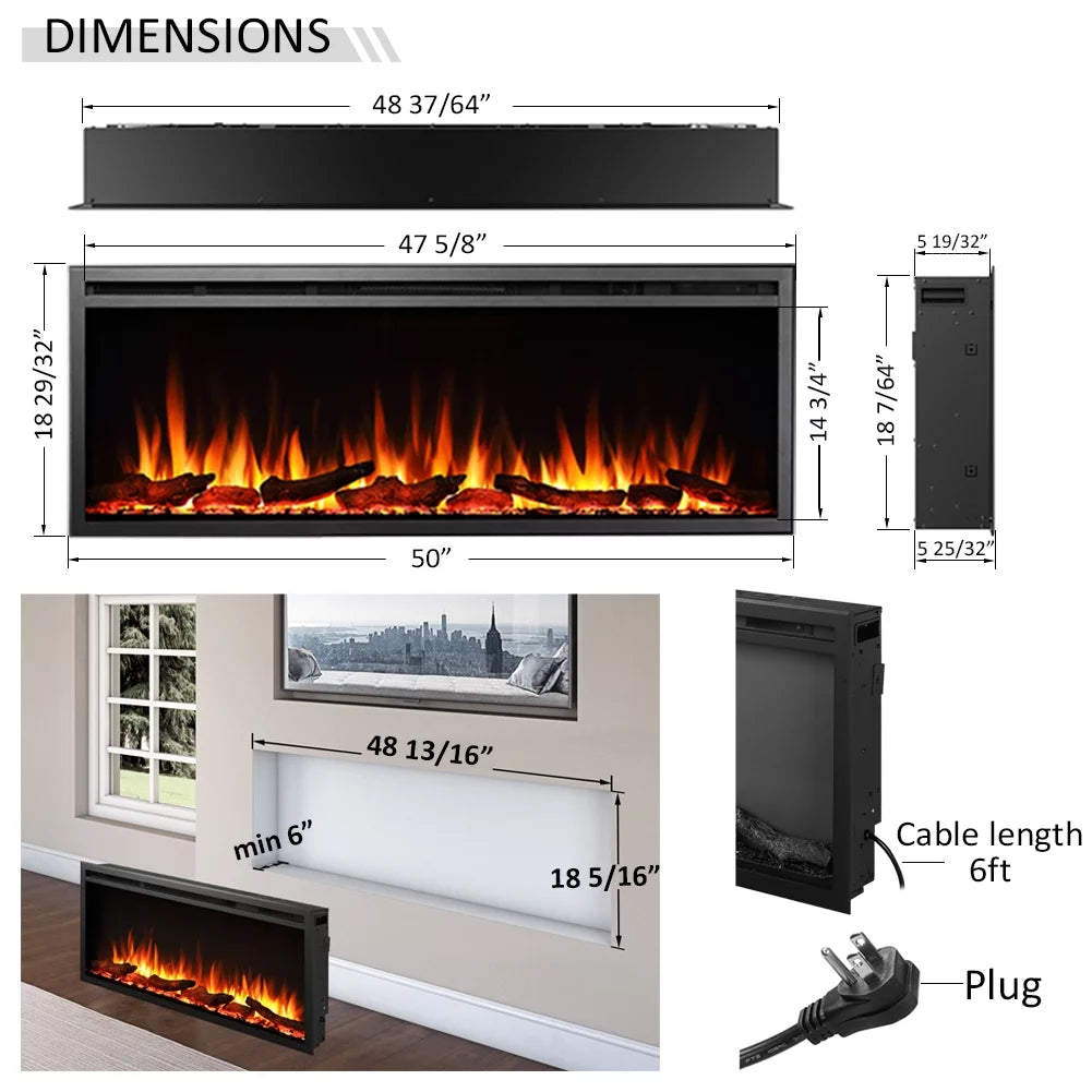 50 Inches Wall Mount Electric Fireplace O81606
