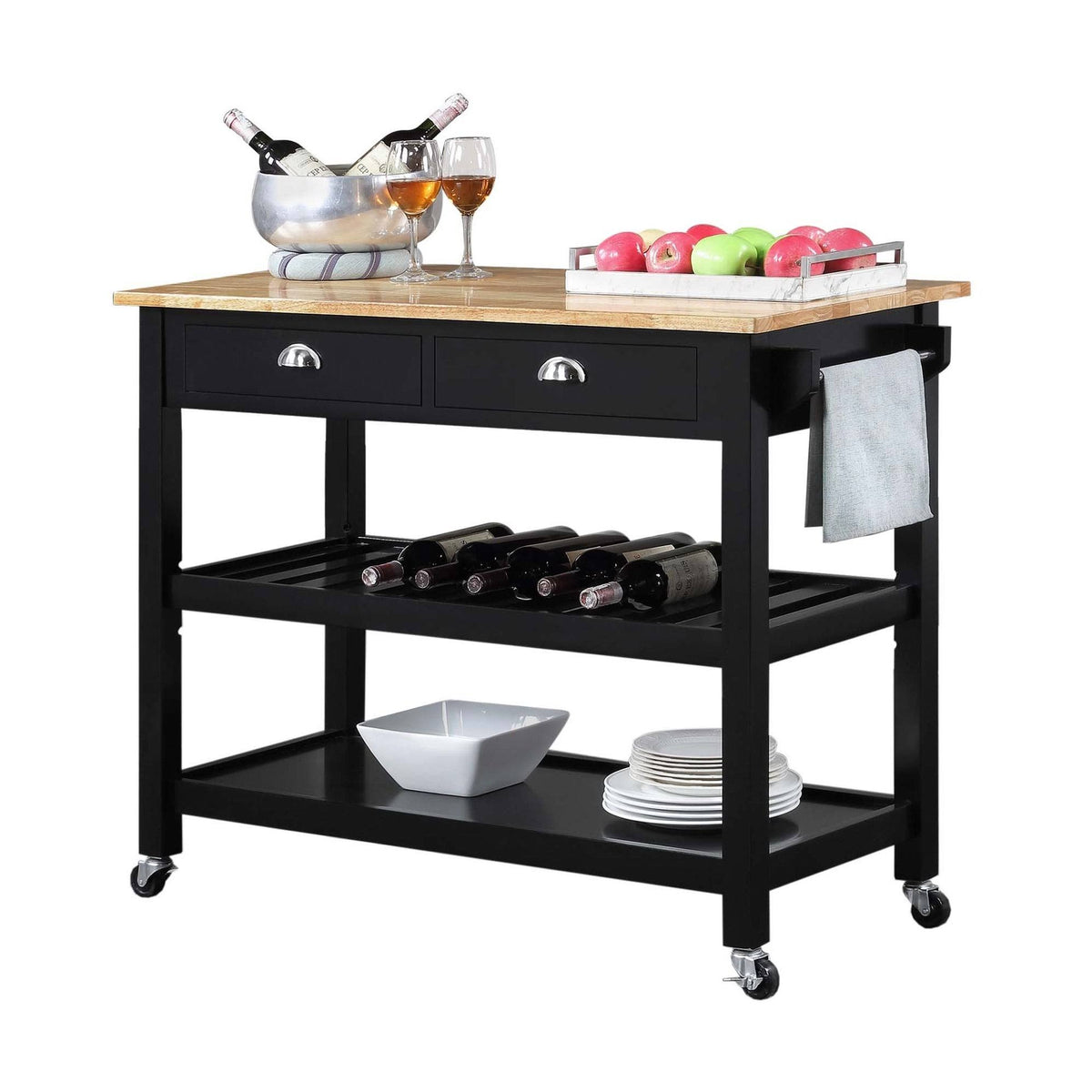 3 Tier Butcher Block Kitchen Cart with Drawers O53775