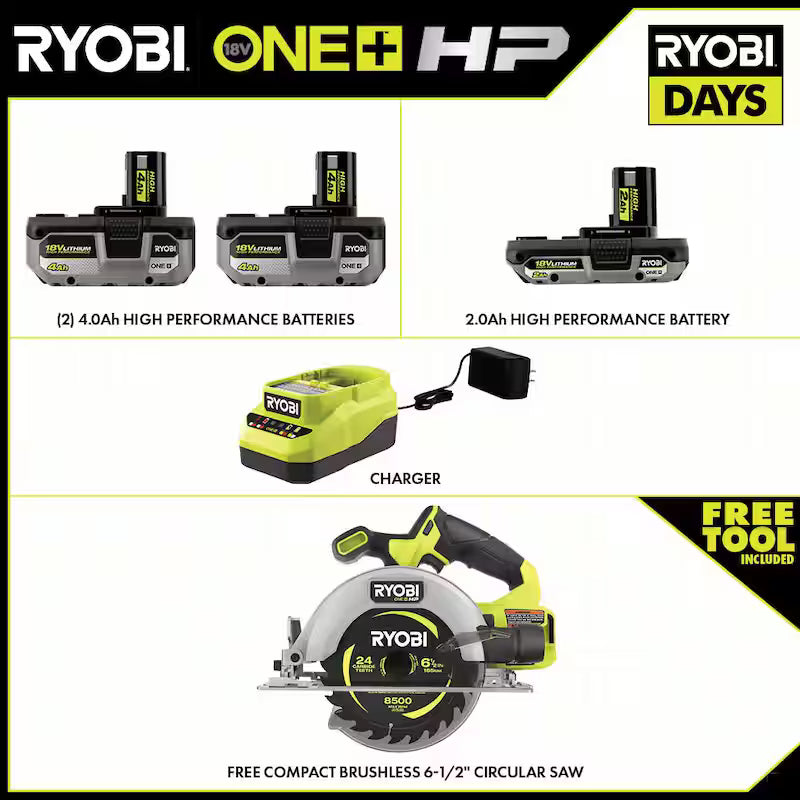 18V Cordless Power Tool Kit with 4.0 Ah Batteries, Charger, and Circular Saw Q4916