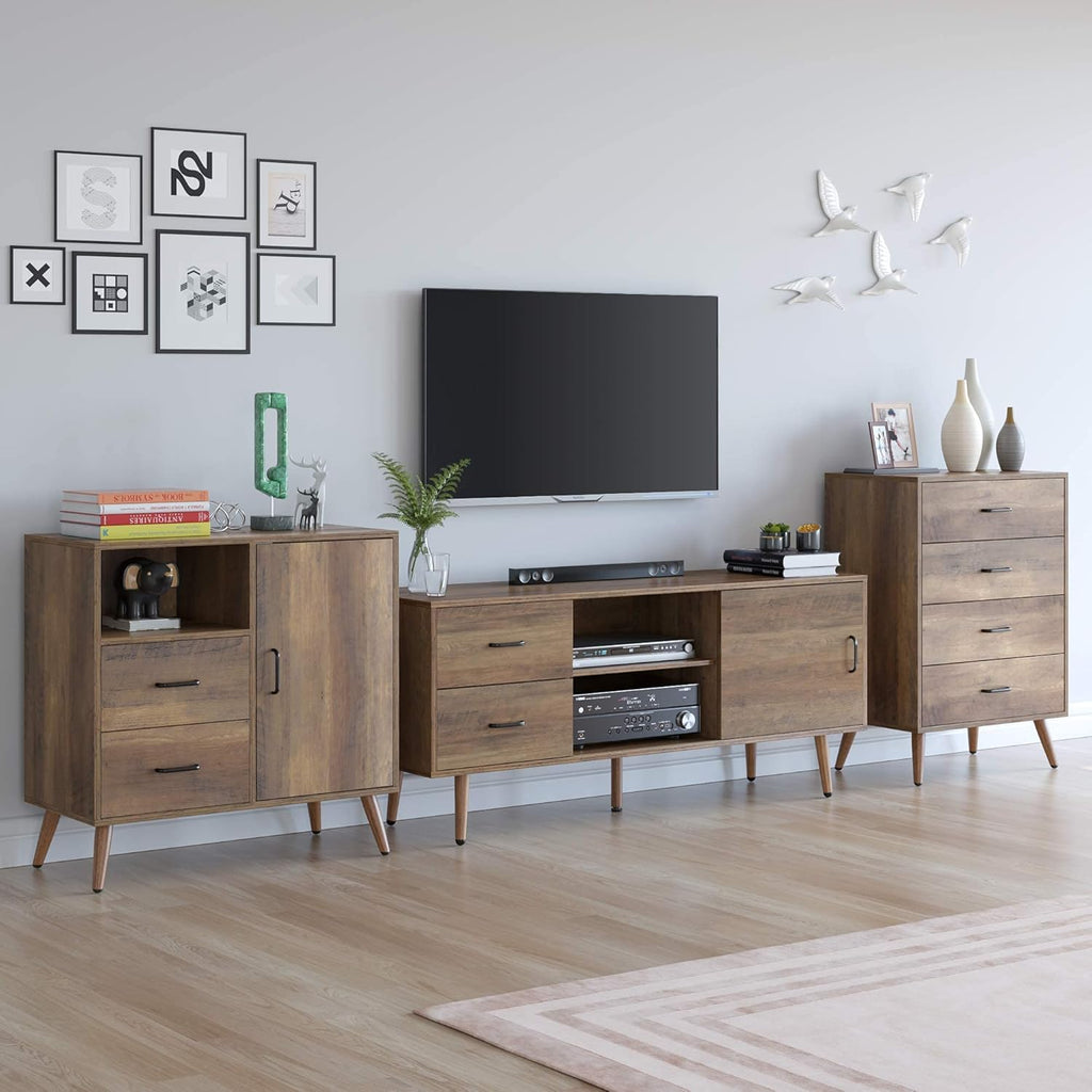 Mid Century Modern Wood TV Stand with Sliding Door W8199
