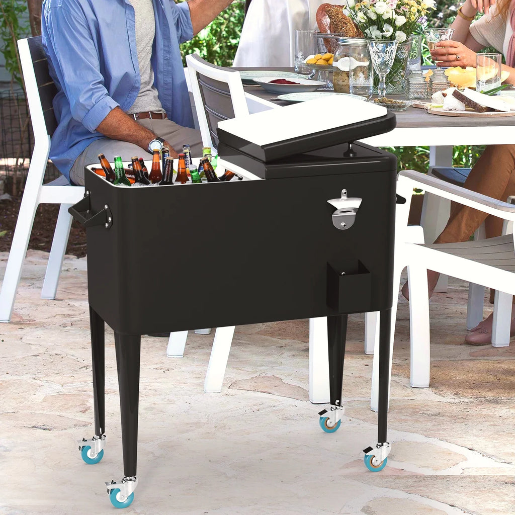 80 Quart Rolling Ice Cooler with Wheels and Bottle Opener A520632
