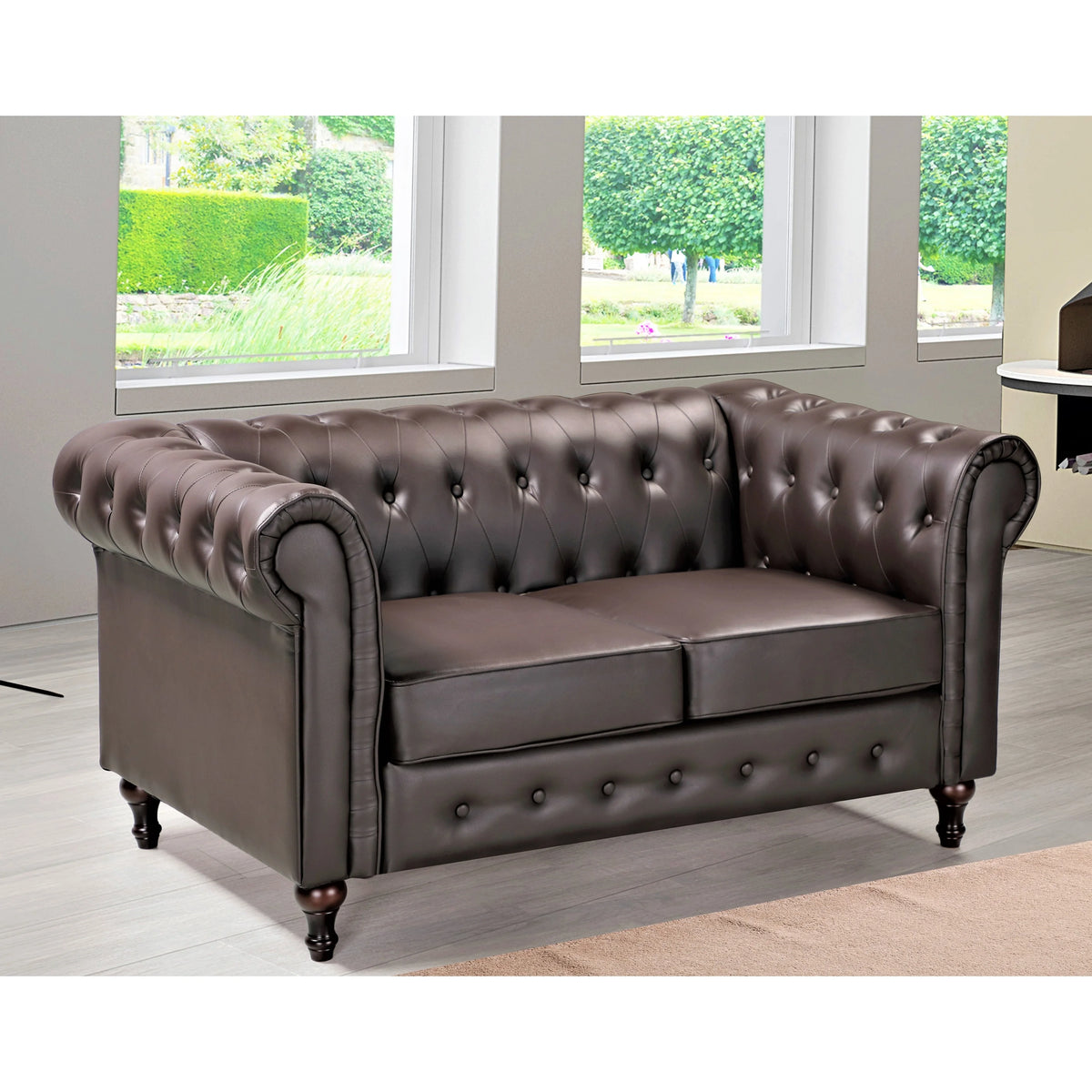 Cream White Velvet Upholstered Loveseat C3329