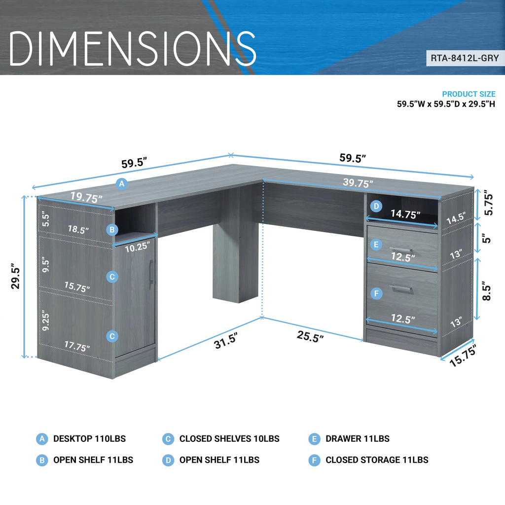 L-Shape Desk with Storage D3679