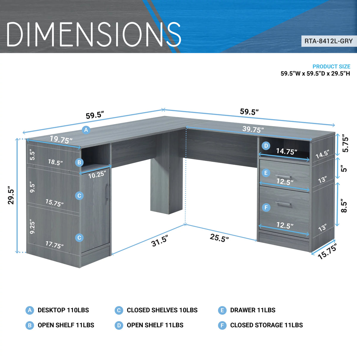 L-Shape Desk with Storage D3679