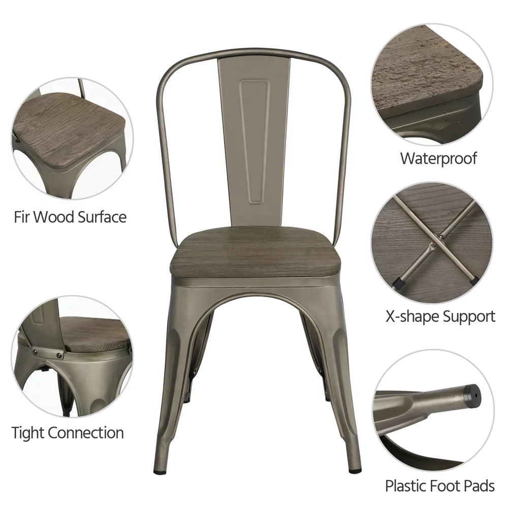 Set of 4 Metal Dining Chair with Wooden Seat Stackable O16524