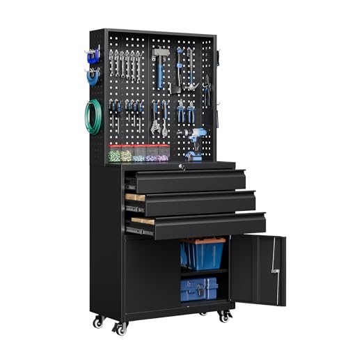 Metal Garage Storage Cabinet with Wheels, 3-Drawer Rolling Tool Cabinet E825