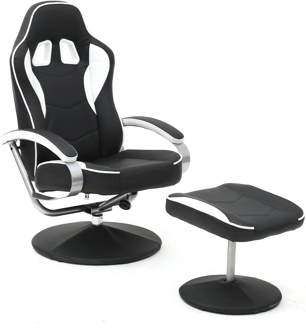Black PU Racing Recliner Chair Set with Ottoman X554