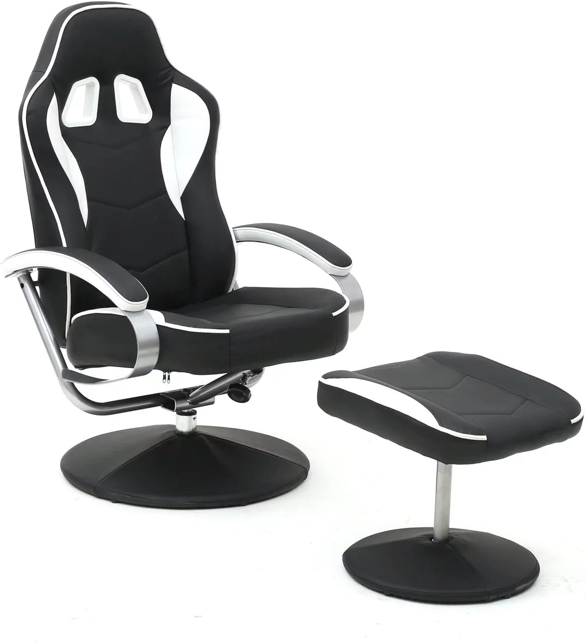Black PU Racing Recliner Chair Set with Ottoman X554