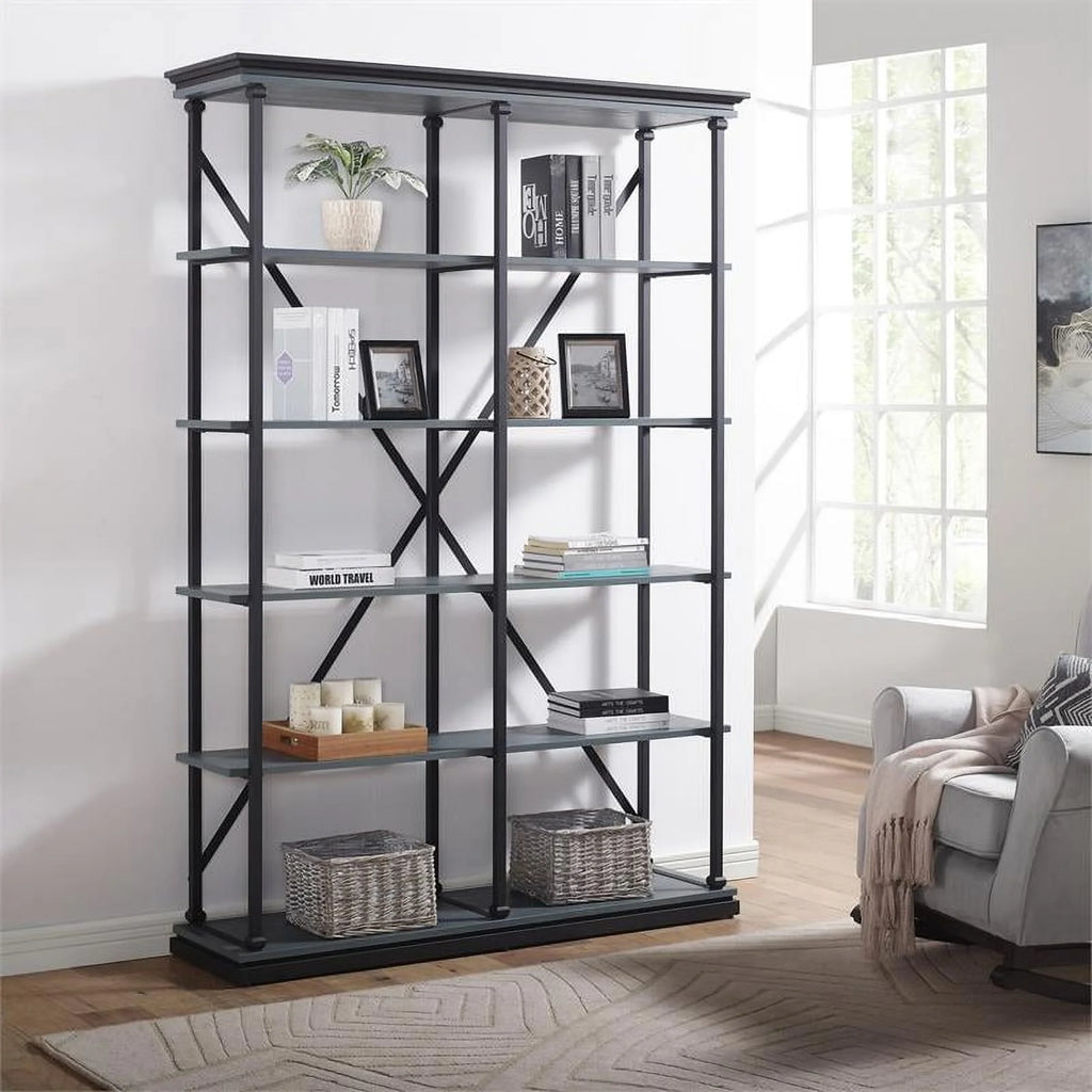 Antique Blue 58-Inch Industrial Metal Bookcase C138431