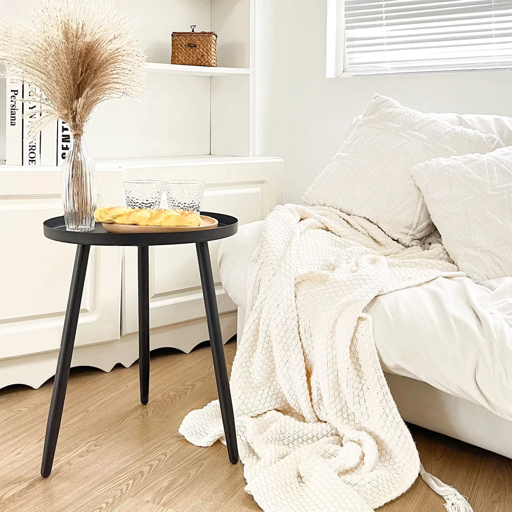 Black Round Metal Side Table 15.8x18.9inches D5420