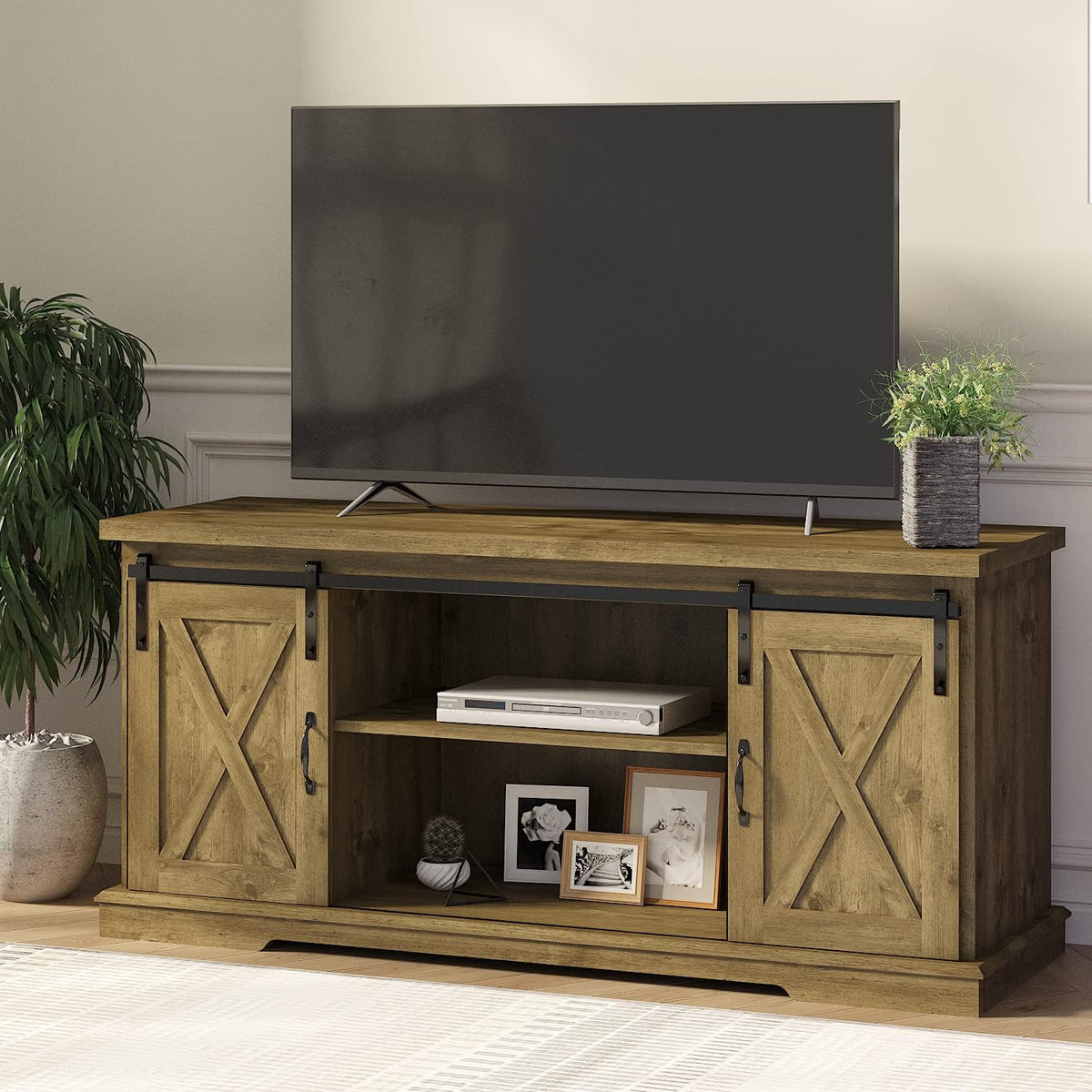 58'' Rustic TV Stand with Sliding Barn Doors U817