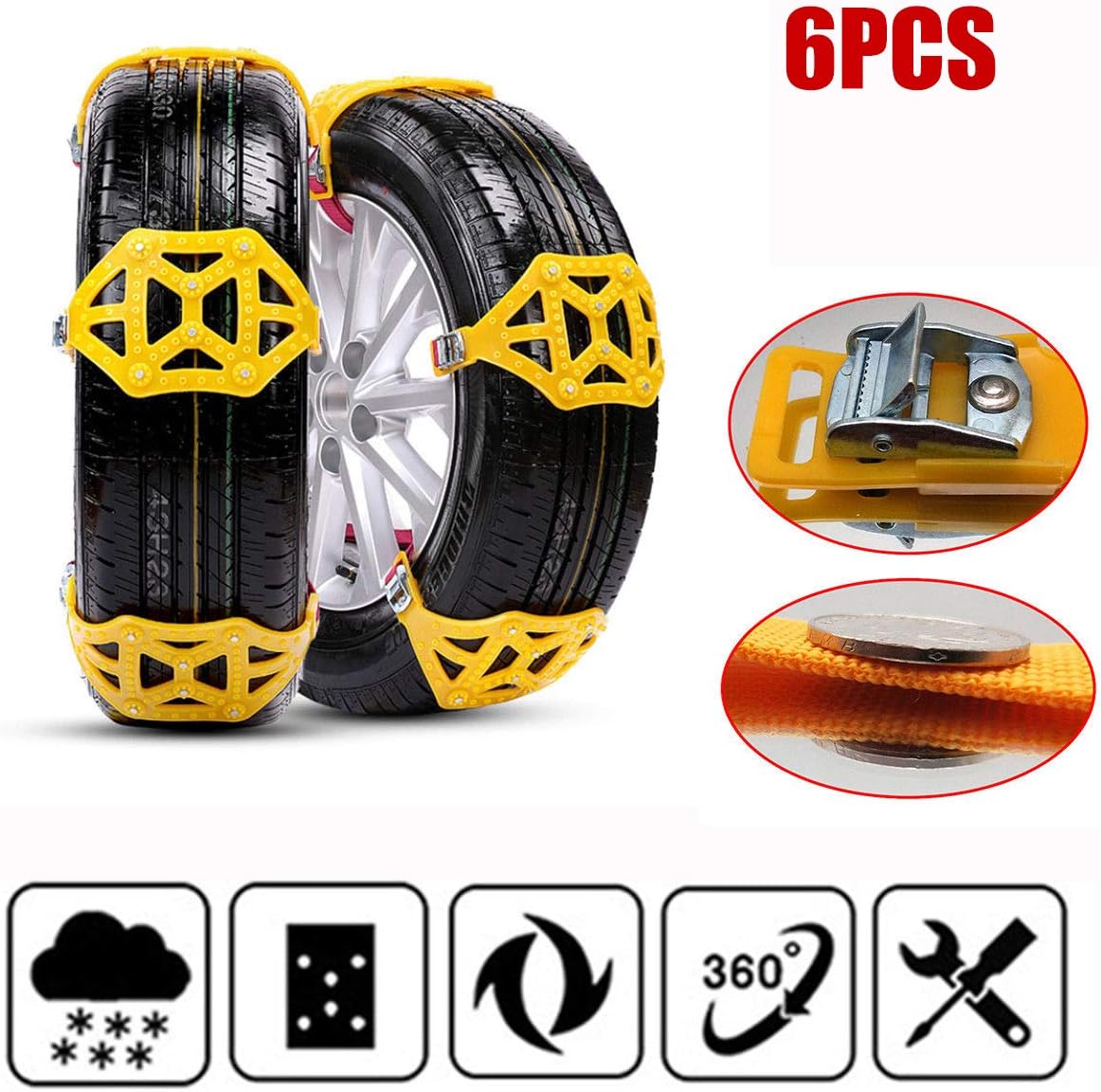 Anti-Skid Snow Chains for Tyres 8Pcs N395