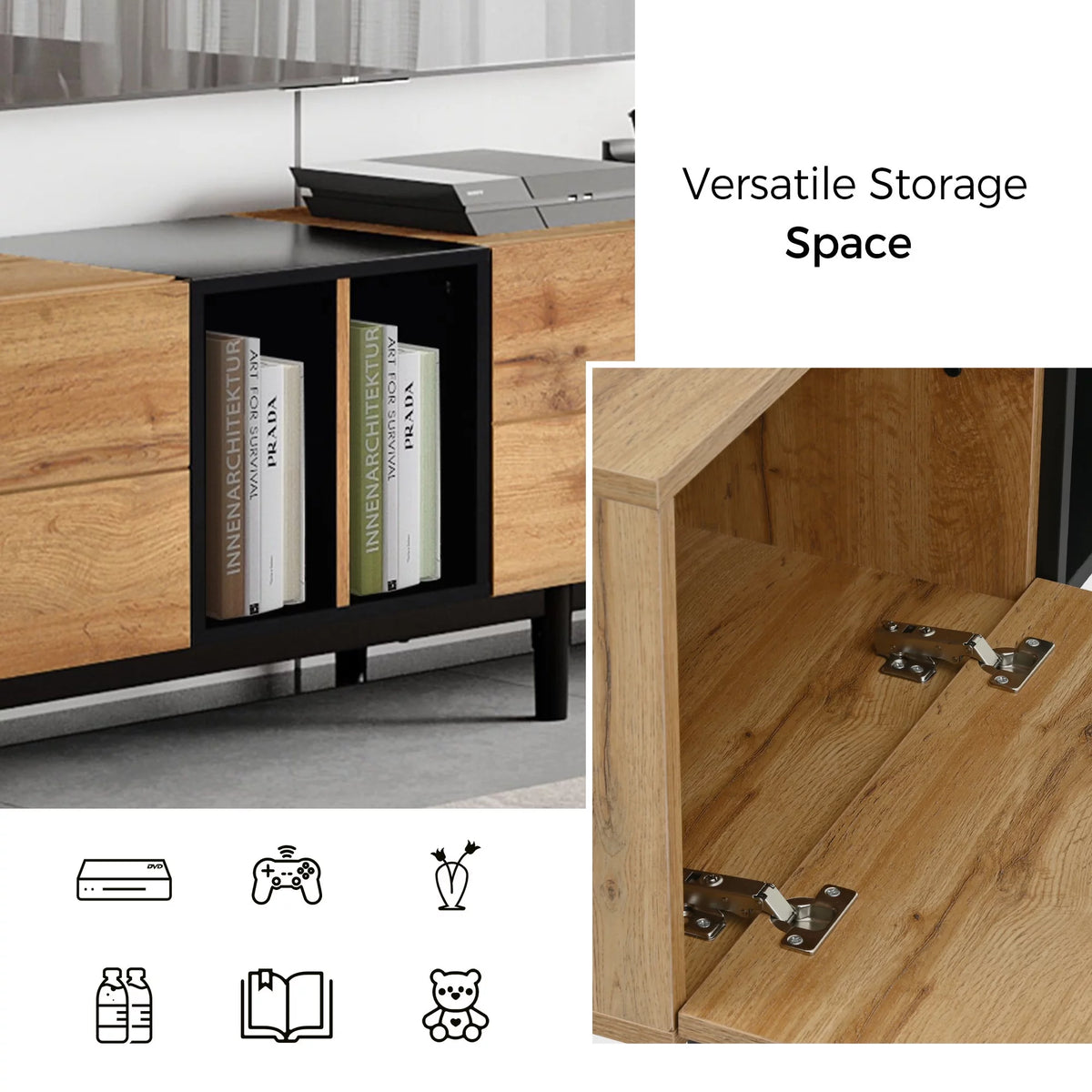 Mid-Century Modern TV Stand with 3 Doors R789889