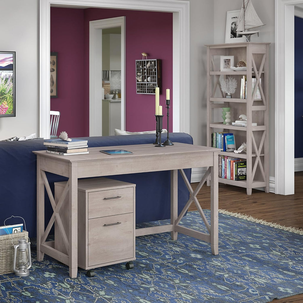 48W Writing Desk with 2 Drawer File Cabinet and 5 Shelf Bookcase N16205