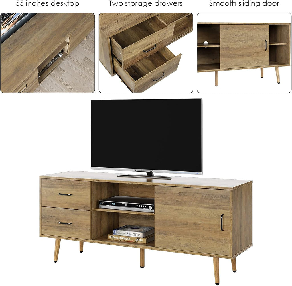 Mid Century Modern Wood TV Stand with Sliding Door W8199