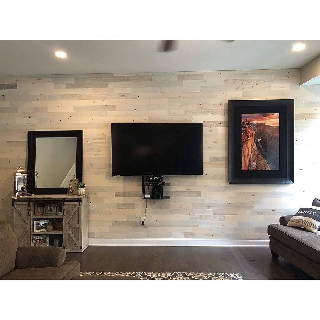 Reclaimed Wooden Wall Planks Peel and Stick 10 Sq. ft Coastal White G954