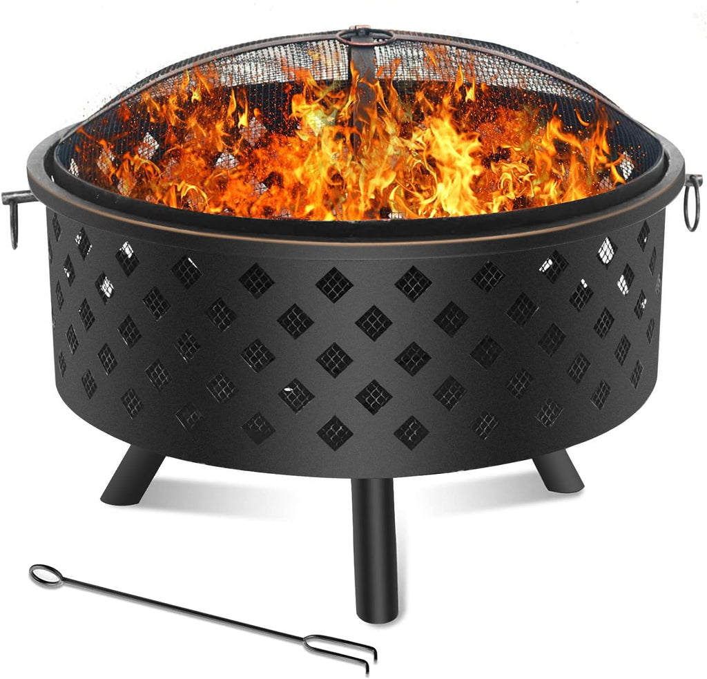 25 Inch Wood Burning Fire Pit with Spark Screen and Cover E560417