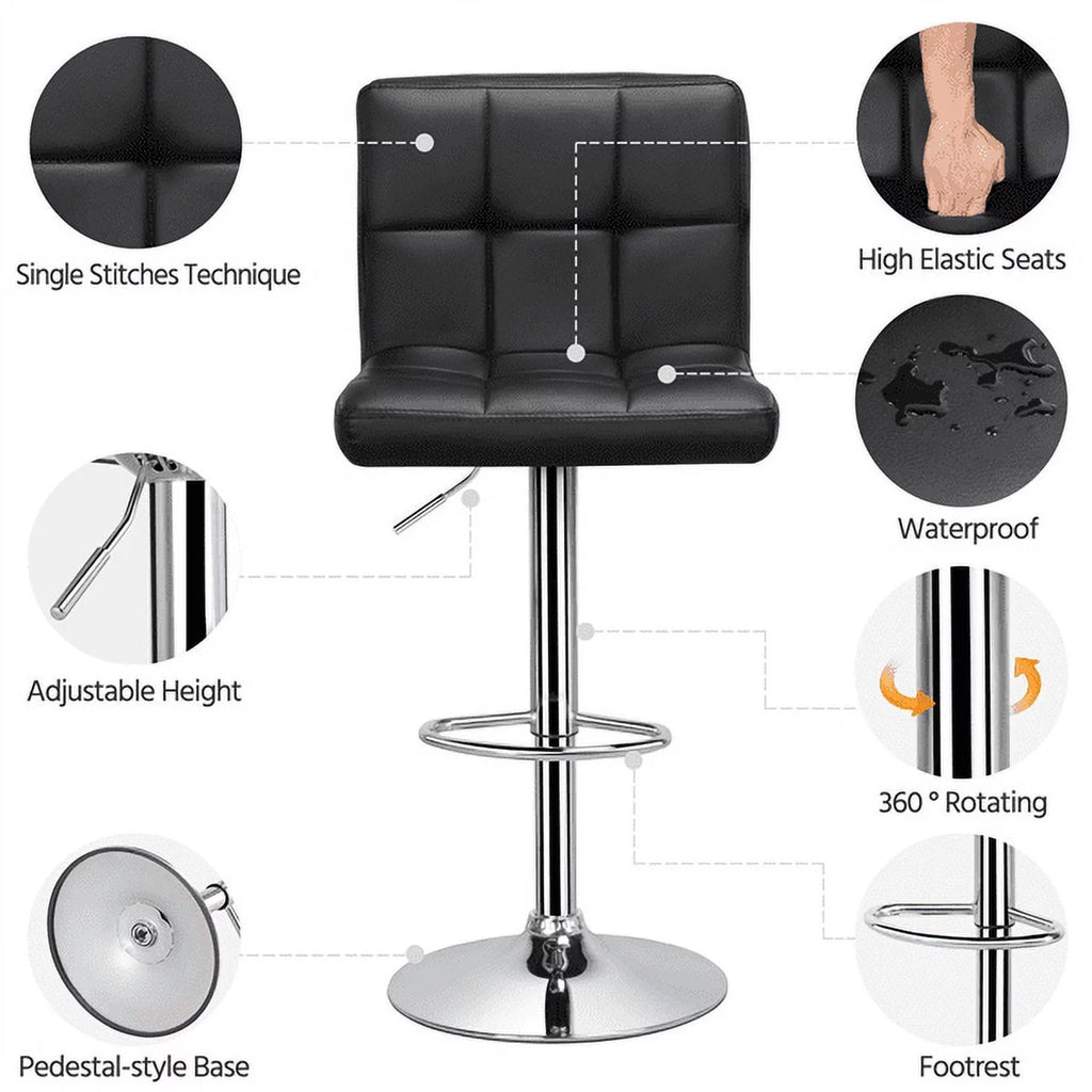 Adjustable Faux Leather Swivel Bar Chairs, Set of 2, Black W84611