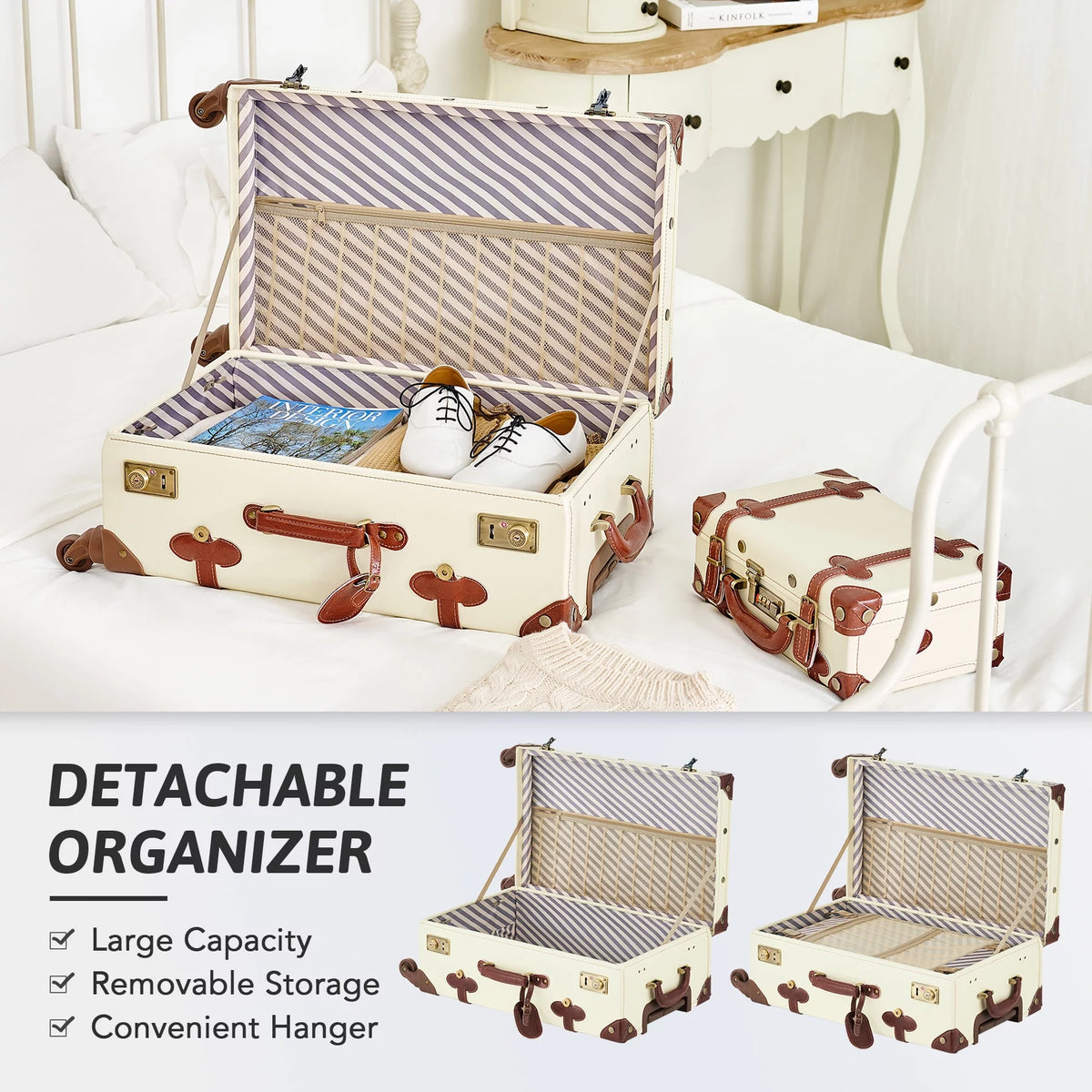 Beige Trolley Suitcase and Hand Bag Set with TSA Locks K22455