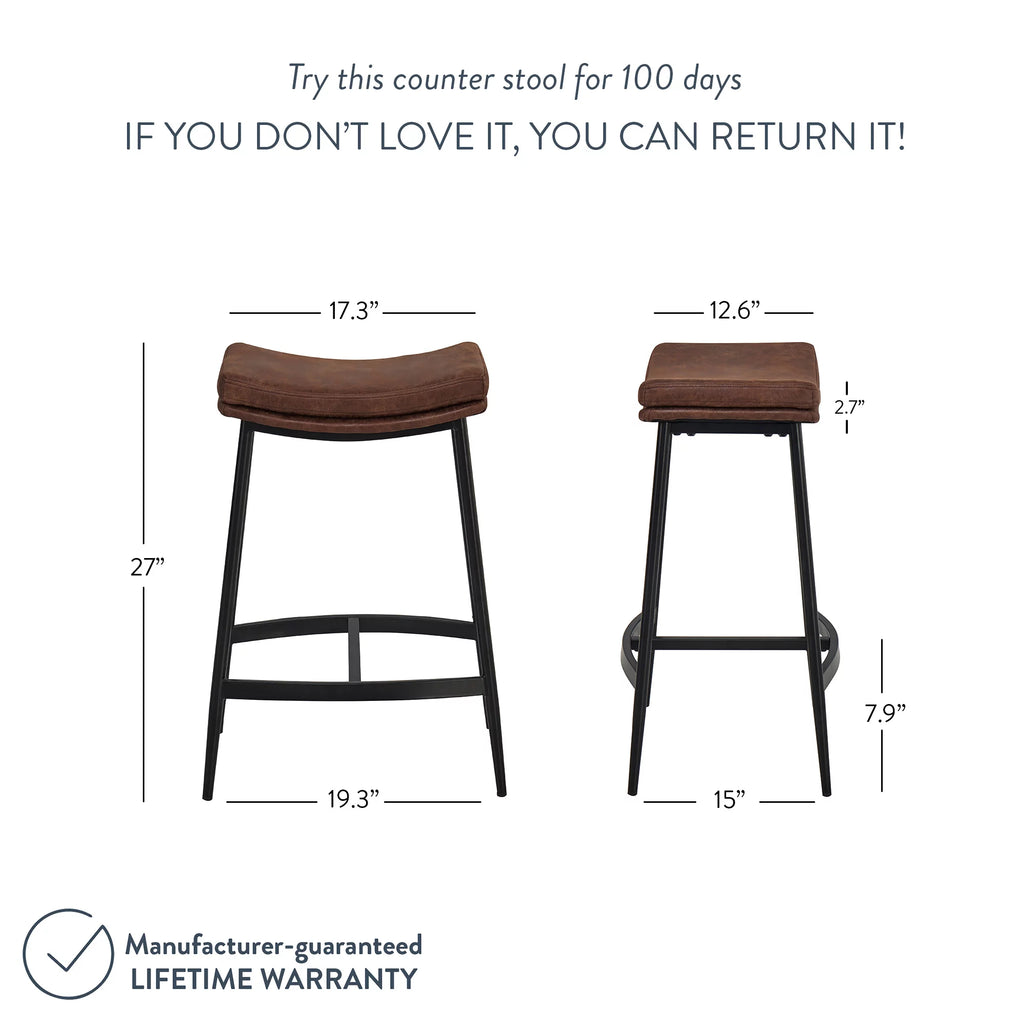 Brown Backless Upholstered Bar Stool with Metal Base U95866