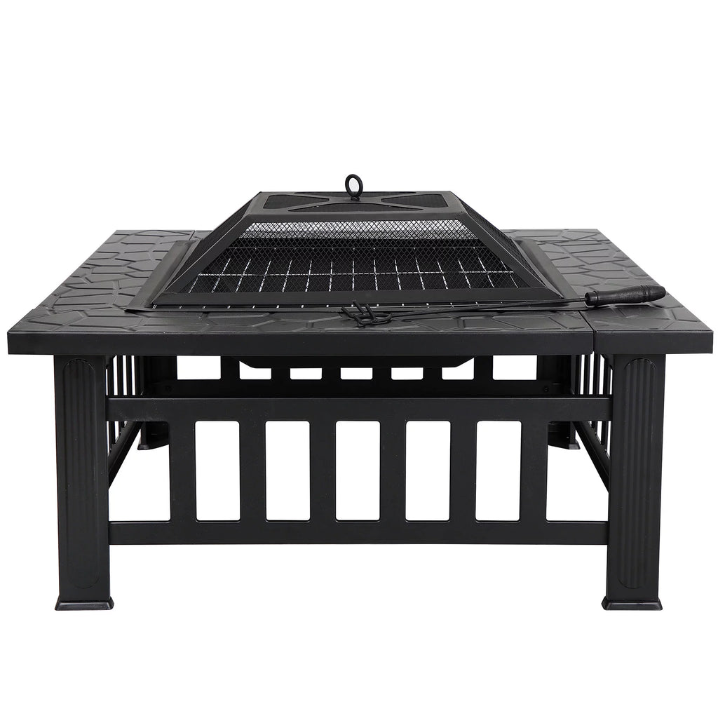 32 Square Wood Black Finish Steel Fire Pit C9693