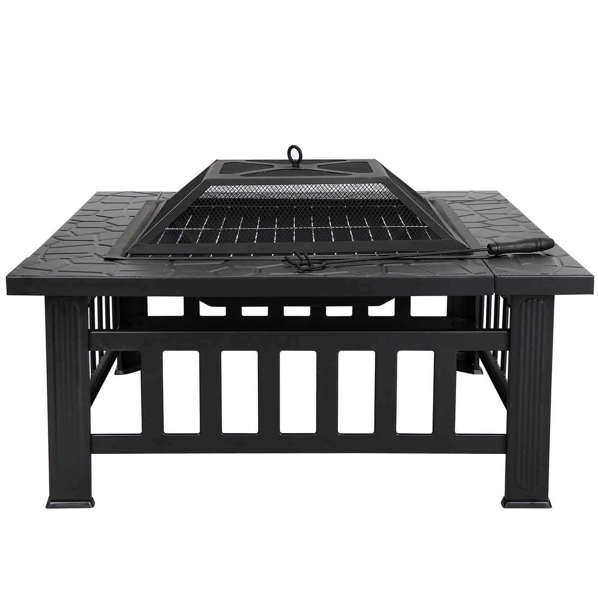 32 Square Wood Black Finish Steel Fire Pit C9693