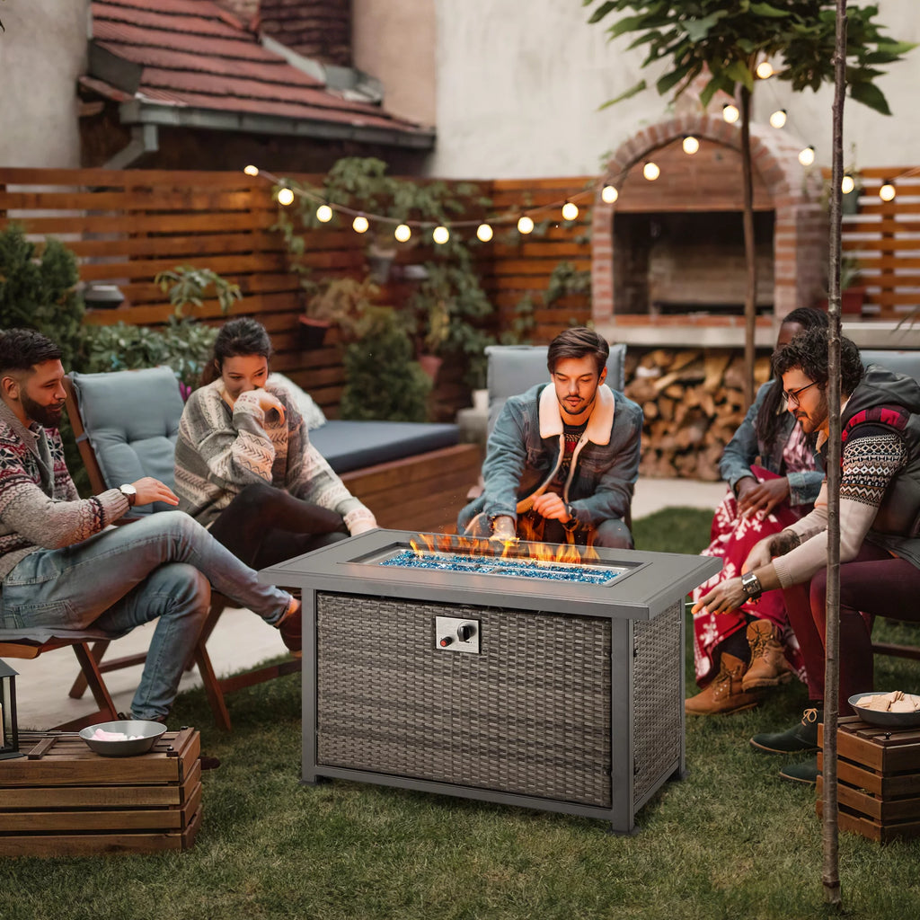 44" Propane Fire Pit Table with 2 Hidden Side Hooks, Dark Gray G1250