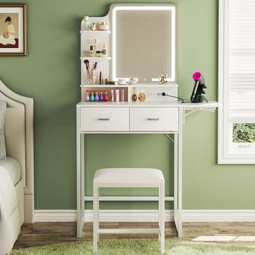 White Makeup Vanity Desk with Mirror and Lights J15089
