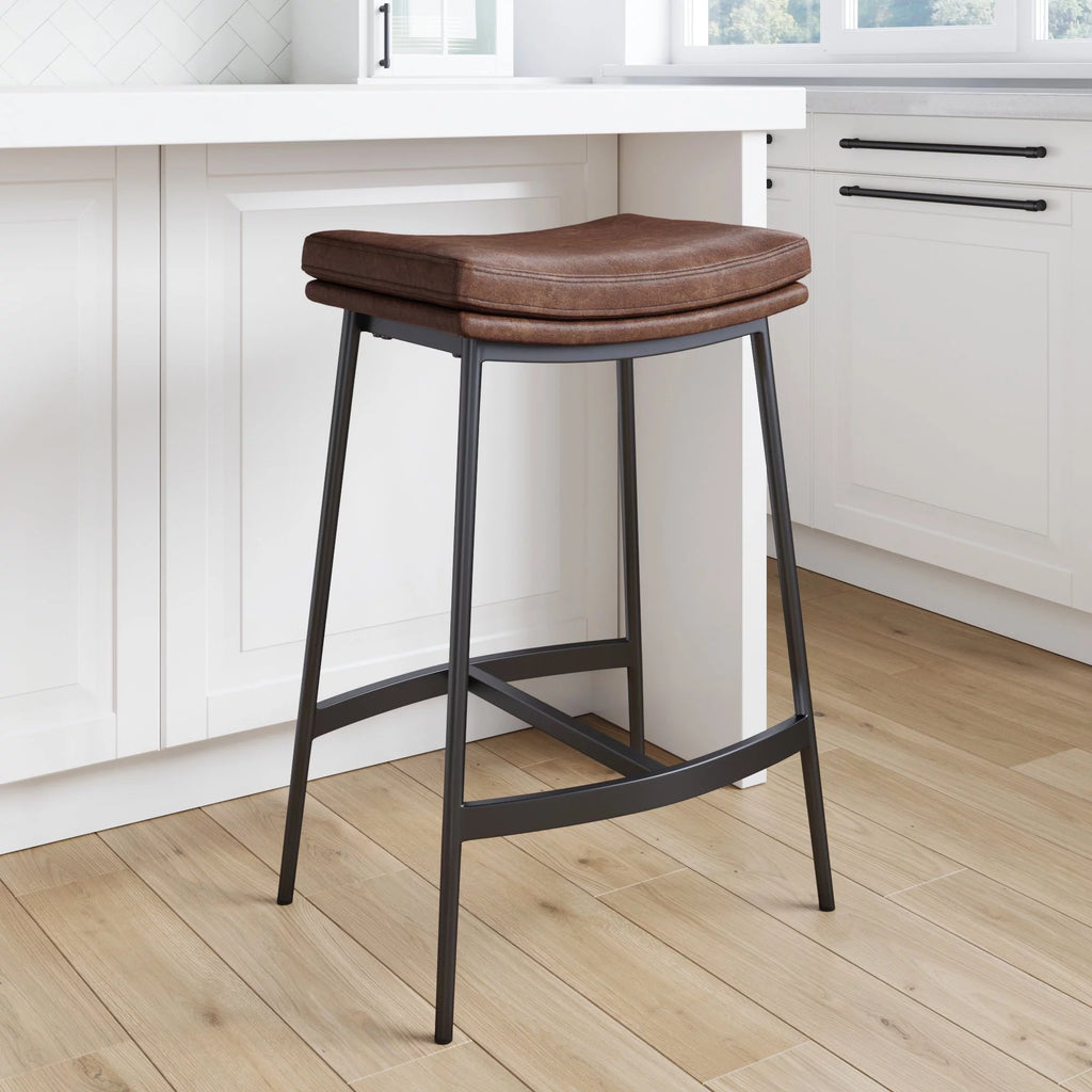 Brown Backless Upholstered Bar Stool with Metal Base U95866