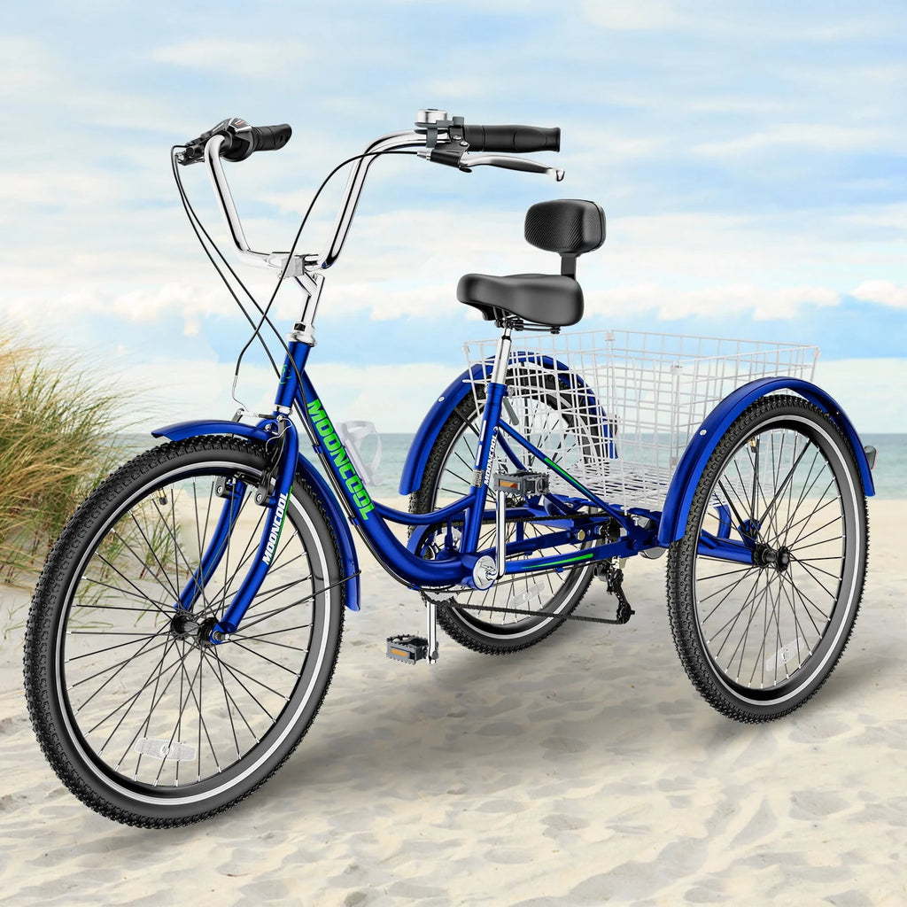 7 Speed 24inch Adult Tricycles with Shopping Basket H740982