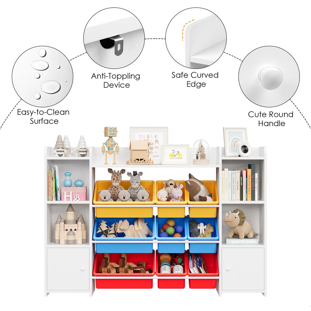 White Toy Storage Organizer Bookcase with 9 Bins M1569