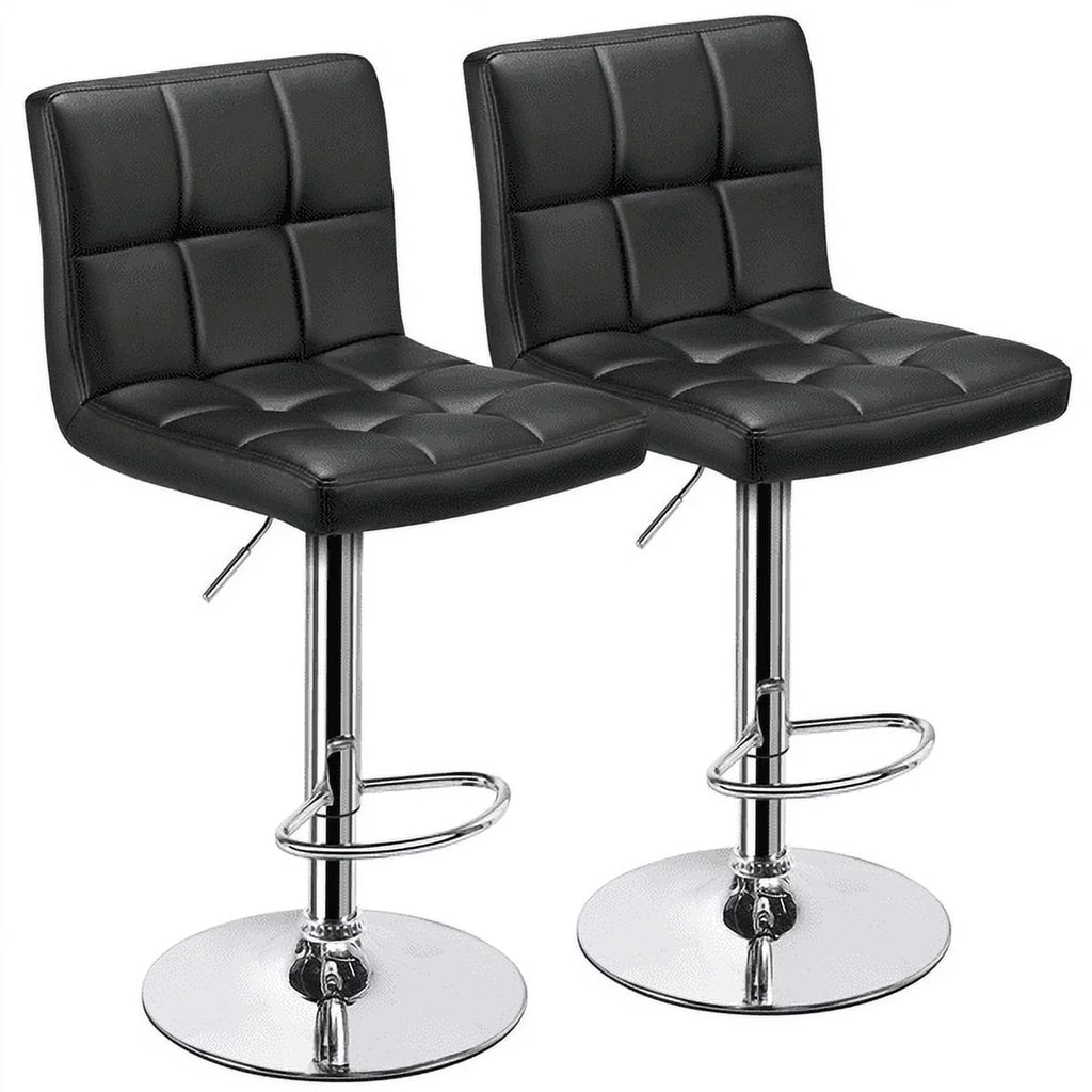 Adjustable Faux Leather Swivel Bar Chairs, Set of 2, Black W84611