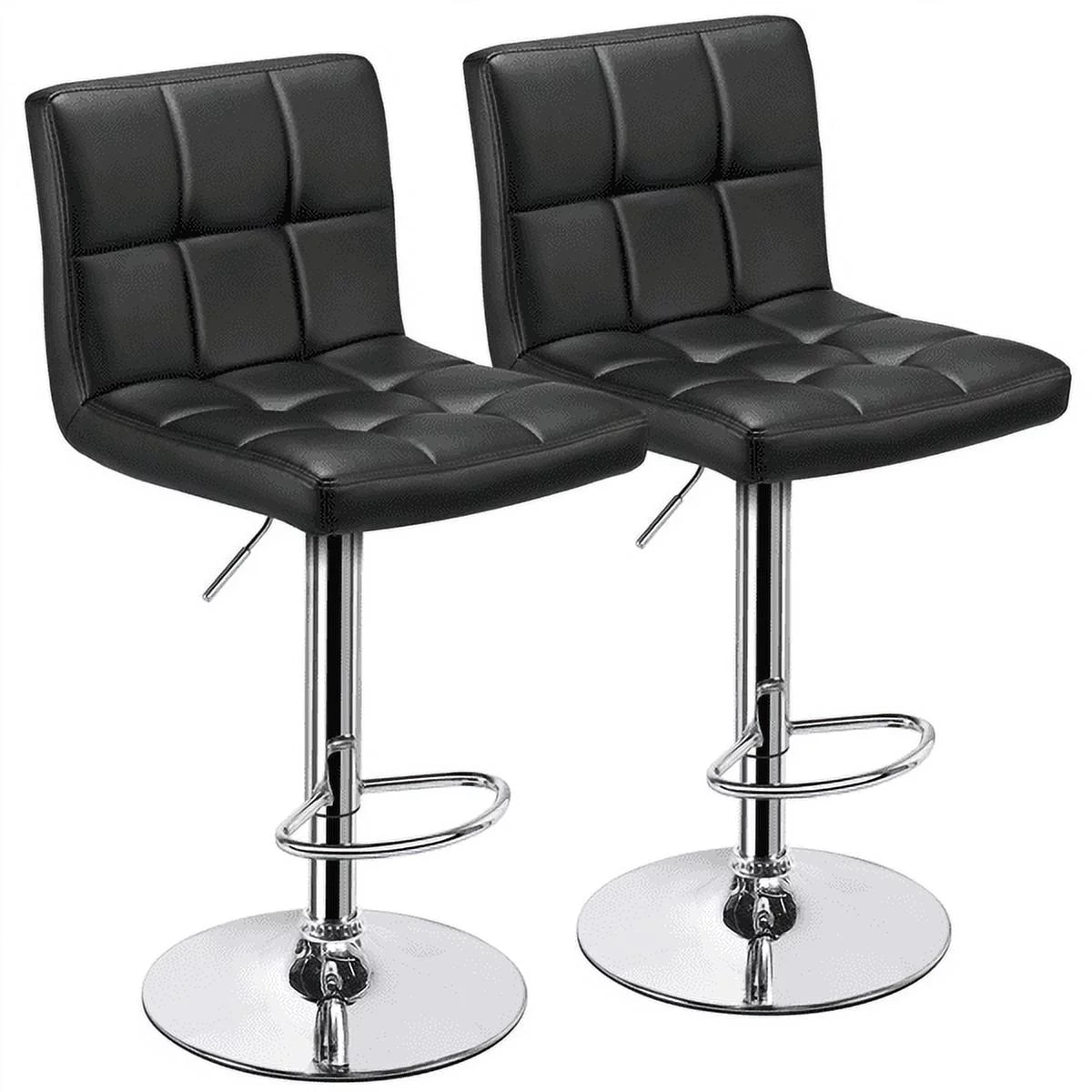 Adjustable Faux Leather Swivel Bar Chairs, Set of 2, Black W84611