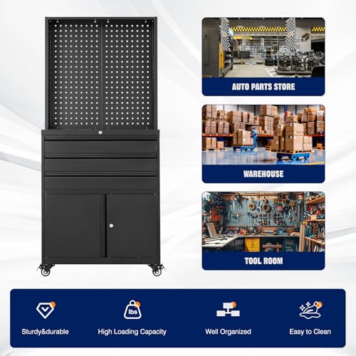 Metal Garage Storage Cabinet with Wheels, 3-Drawer Rolling Tool Cabinet E825