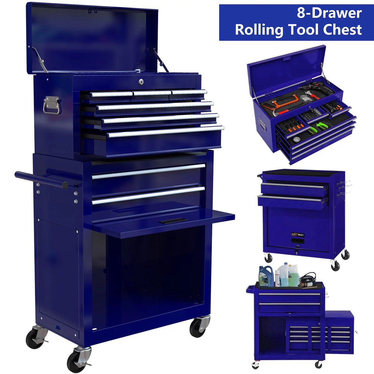 Blue 8 Drawer Rolling Tool Box Y3361
