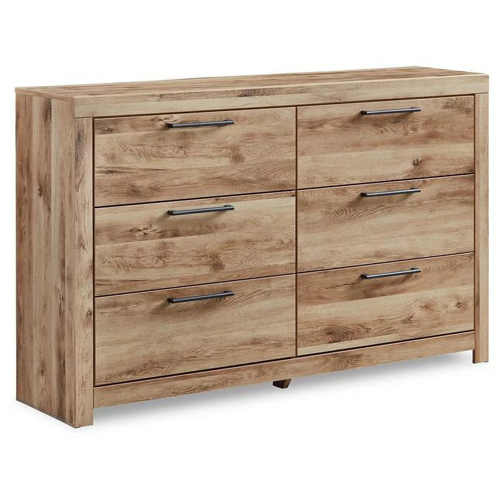 Brown 6 Drawer Wood Grain Dresser with Metal Bar Handles L12184
