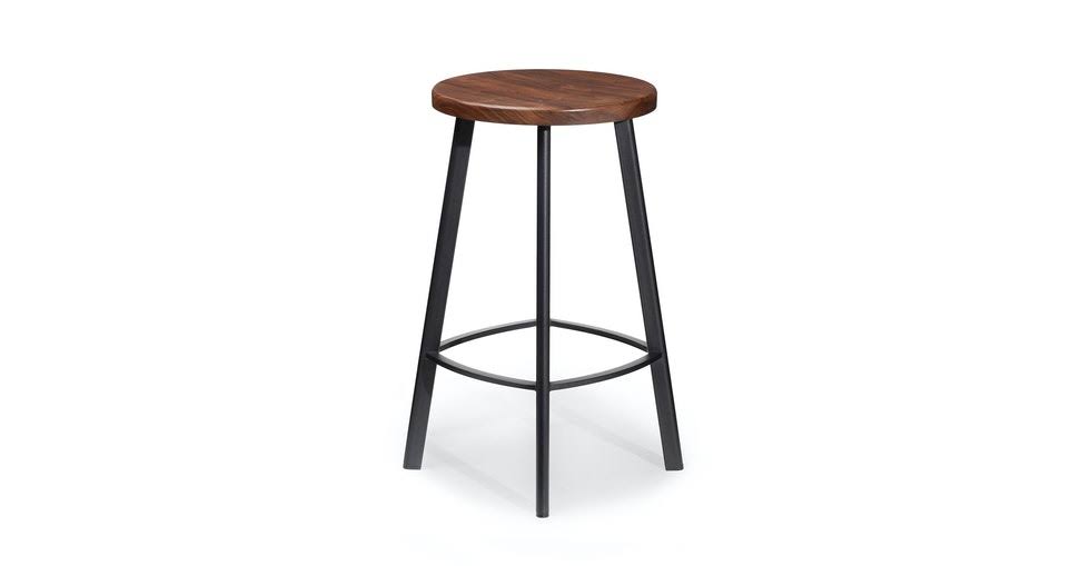 Walnut Counter Stool with Black Metal Base J14298