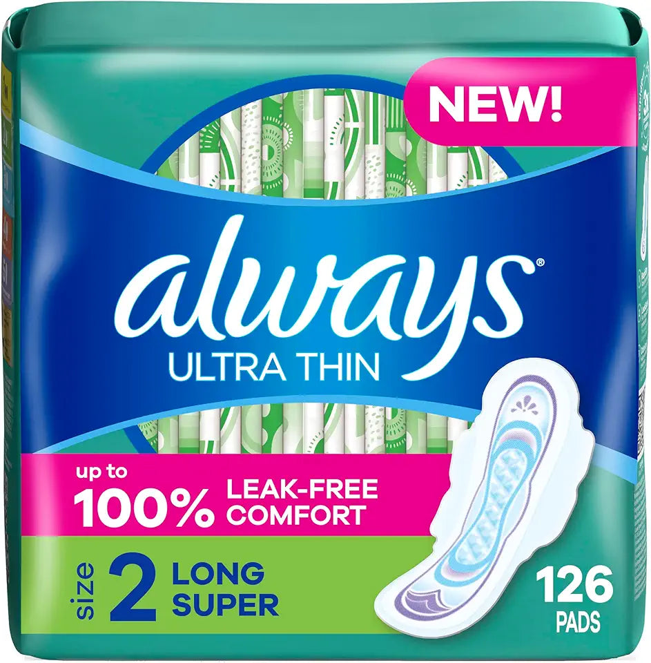 Ultra Thin Feminine Pads with Wings, Super Absorbency, Unscented, Size 2, 126 Count D2894