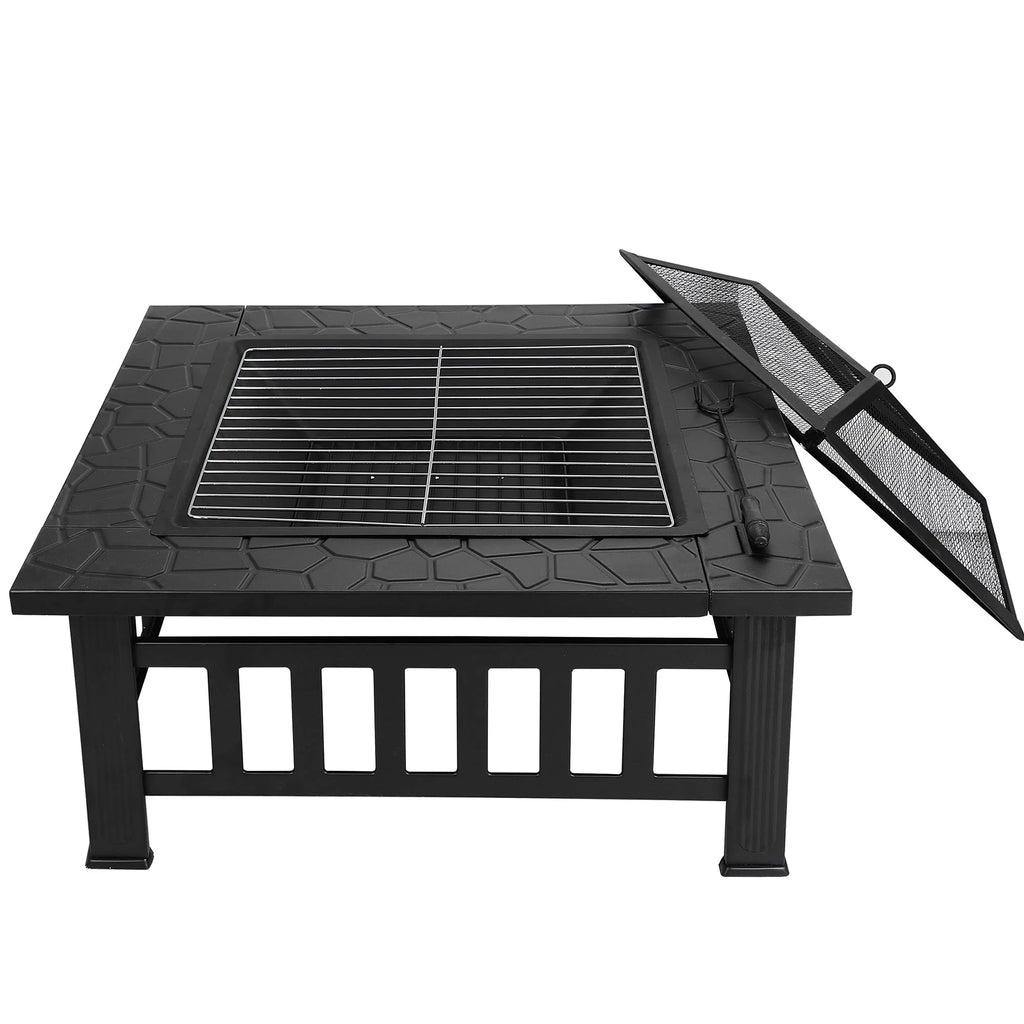 32 Square Wood Black Finish Steel Fire Pit C9693