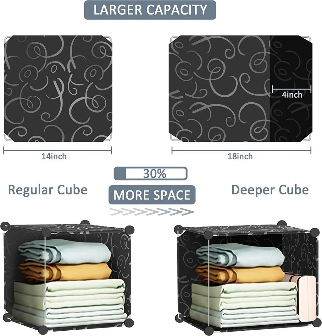 Portable Closet Wardrobe 4 Tiers 8 Doors Black Z27686