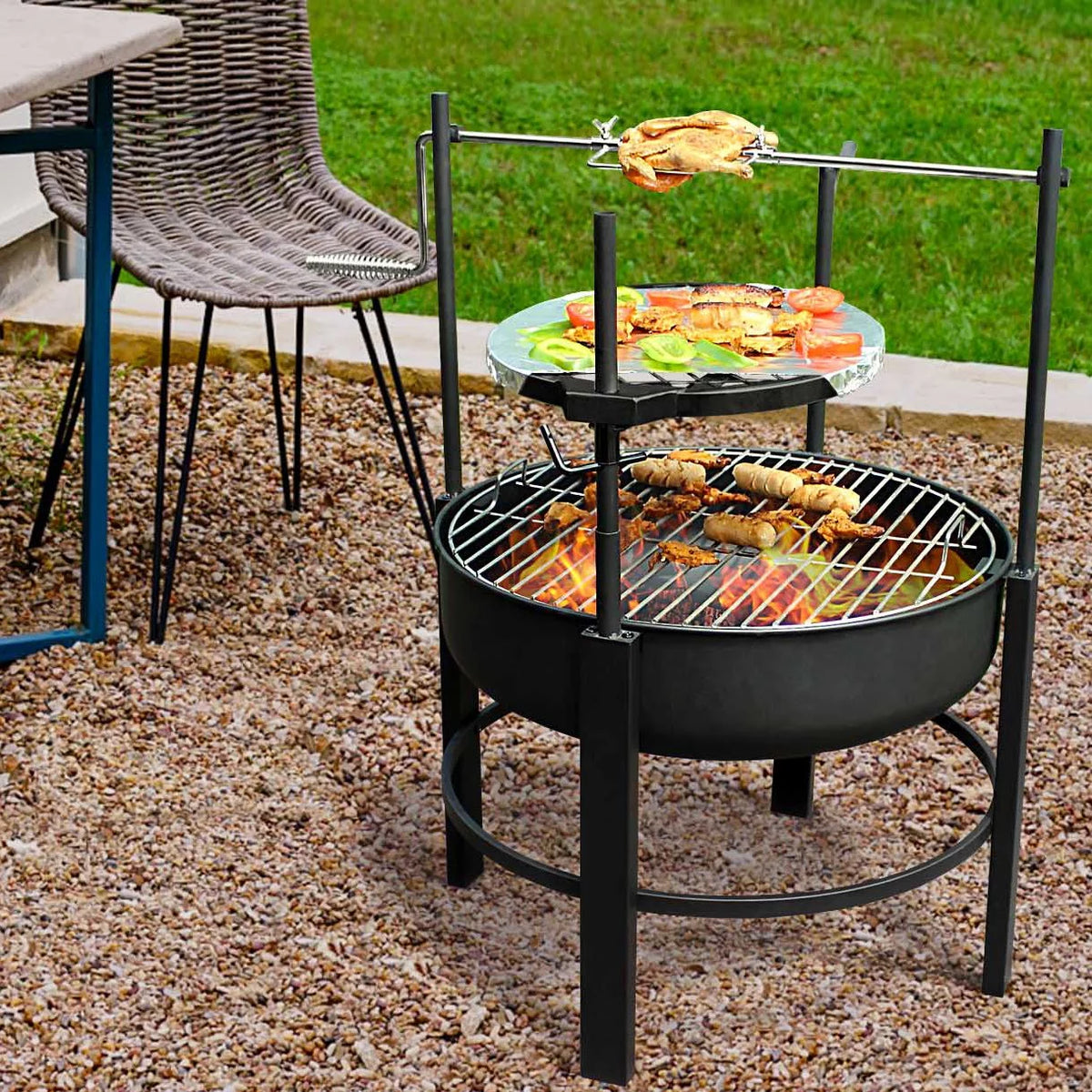 Multipurpose Wood Burning Fire Pit with Steel Swivel Cooking Grill C669128