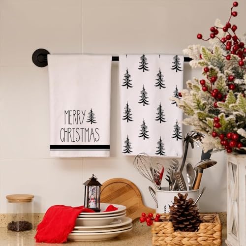 Christmas Kitchen Towels Set of 2 Black Xmas Tree Dish Towels 18x26 Inch K219242