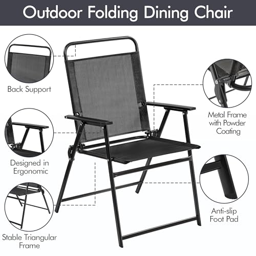 Black Set of 4 Folding Outdoor Chairs with Metal Frame and Armrests R668