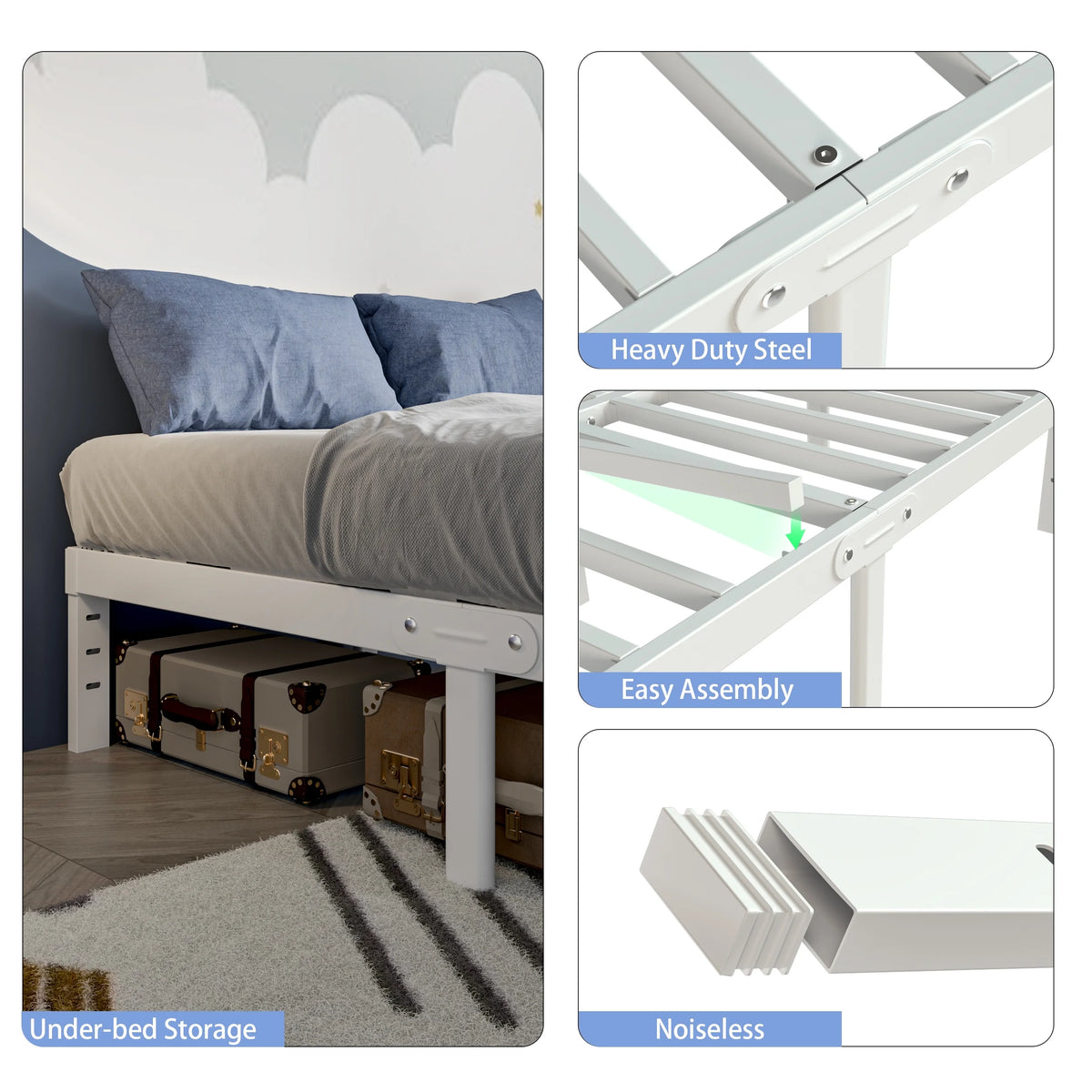 16 Inch King White Metal Platform Bed Frame K52168