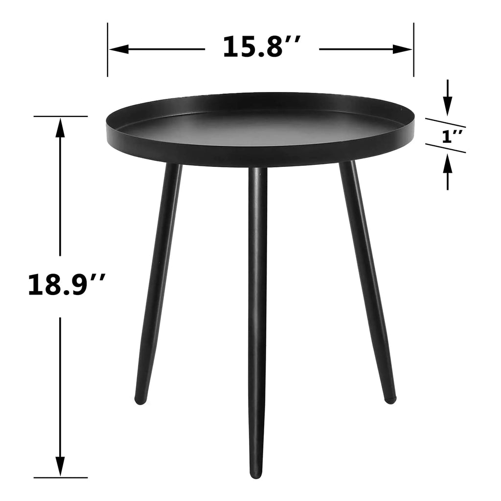 Black Round Metal Side Table 15.8x18.9inches D5420