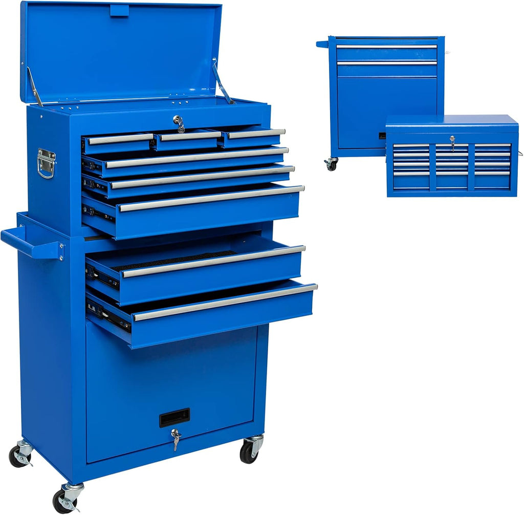 8 Drawer Rolling Tool Chest Detachable Tool Cabinet with Wheels and Lock Blue R724